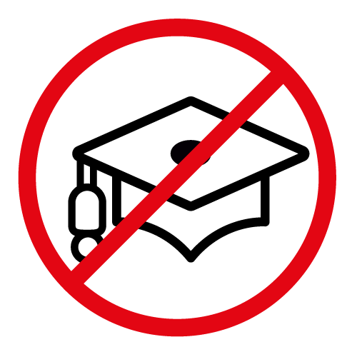 simbolo gorro de estudiante barrado con una franja roja para simbolizar no se hacen cursos